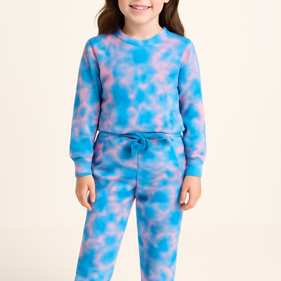 Blue to Pink Tie Dyed Frenchterry Sweatshirt Joggers Set