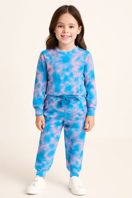 Blue to Pink Tie Dyed Frenchterry Sweatshirt Joggers Set