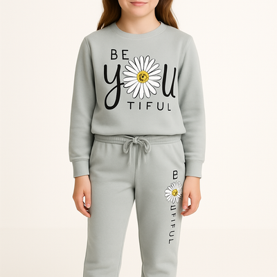 HD Printed Fleece Sweatshirt Joggers Set Grey