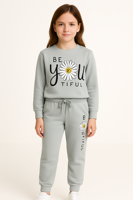 HD Printed Fleece Sweatshirt Joggers Set Grey