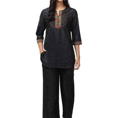 BLACK CO-ORDS SHORT KURTI WITH PLAZZO