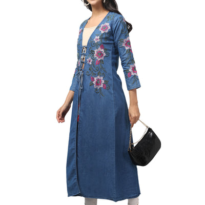 FLORAL EMBROIDERED DENIM KIMONO AKT-126
