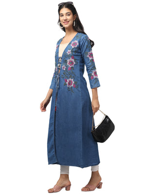 FLORAL EMBROIDERED DENIM KIMONO AKT-126
