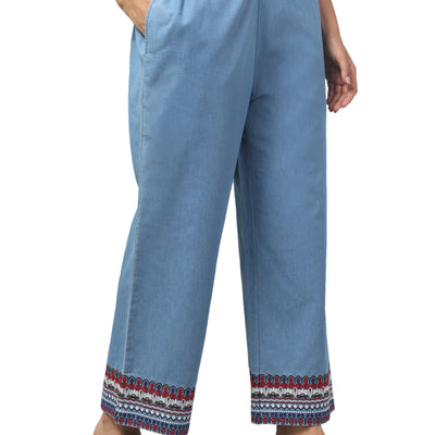 LIGHT BLUE BOTTOM EMBROIDERED PANT AWN-105