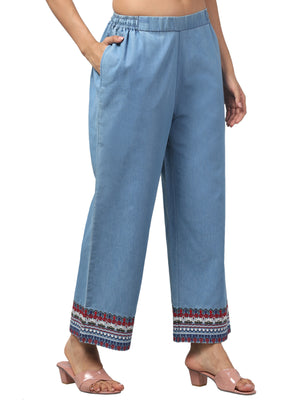 LIGHT BLUE BOTTOM EMBROIDERED PANT AWN-105