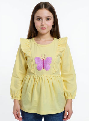 Knitted Fabric Top with Butterfly Embroidered