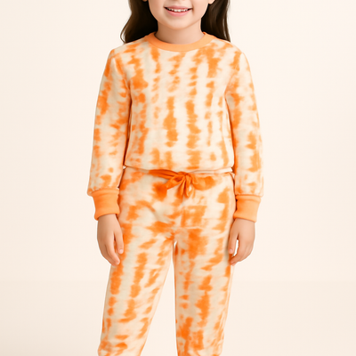 Orange Tie Dyed French terry Sweatshirt Joggers Set