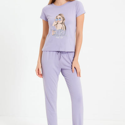 Sequence Embroidered Tee & Terry Joggers Lavender