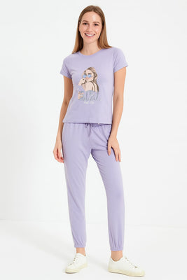 Sequence Embroidered Tee & Terry Joggers Lavender
