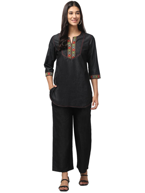 BLACK CO-ORDS SHORT KURTI WITH PLAZZO