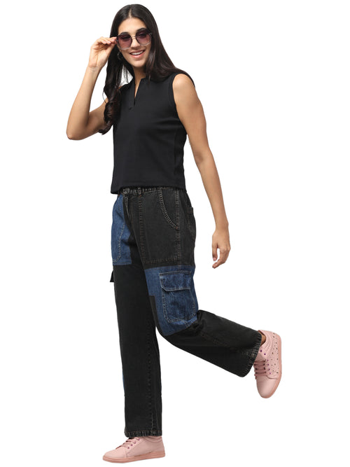 BLACK BOTTOM BLUE PATCHED WASHED